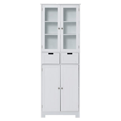 Bathroom Storage Cabinet with Drawers, 67" Tall Floor Linen Cabinet with Doors and Shelves, Freestanding Bathroom Towel Cabinet Organizer, White Accent Cupboard for Bathroom Kitchen Living Room