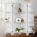 AMBITION LAND Room Divider with Shelves, Privacy Screen, Room Dividers and Folding Privacy Screens, 4 Panel Wood Temporary Wall Partition Separation Separator, Coconut AMBITION LAND