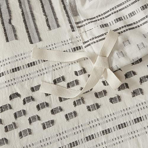 INK+IVY Rhea 100% Cotton Duvet Set Mid Century Modern Boho Design, All Season Comforter Cover Bedding Set, Matching Shams, Full/Queen, Geometric Clipped Jacquard Ivory 3 Piece INK+IVY