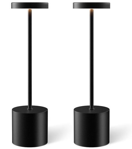 Cordless Table Lamp Set of 2, Rechargeable 5000mAh Battery Powered Outdoor Table Lamps, Portable LED Desk Lamp, 3 Color Dimmable Light for Restaurant, Patio, Bedroom, Bedside Night Lamp(Black) Swinerton