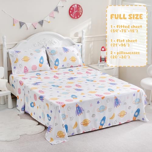 Ocharo Kids Boys Full Bed Sheets Space - Ultra-Soft Universe Sheet Set 4 Pieces - Cozy Breathable & Machine Washable - Rocket Spaceship Bedding Set for Boys Girls Teens & Toddlers Ocharo