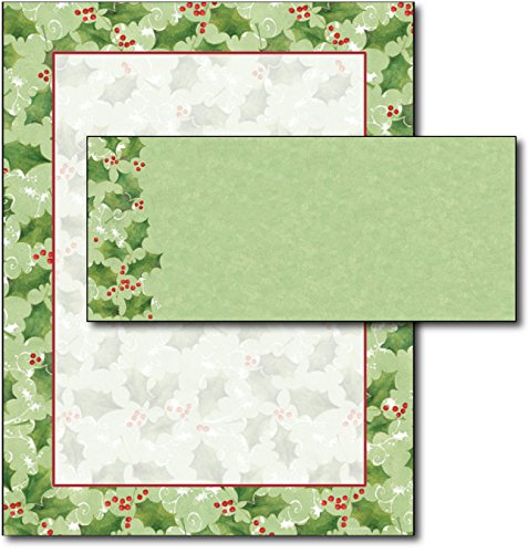 Jolly Holly Christmas Stationery Paper with Envelopes - 40 Sets Holiday Letterhead Desktop Publishing Supplies