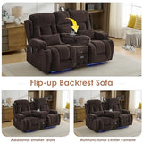 TUNYI Wall Hugger Loveseat Recliner Sofa with Console, Power Reclining Loveseat RV Couch with Massage & Heat/USB/Outlet/Storage/LED Light/Speaker (Brown)