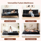 feliz home 10" Futon Mattress Queen Size,Futons Sofa Couch Bed with Straps, Thick Corduroy Floor Mattress for Adults, Roll Up Folding Mattress Shredded Foam Filling, Medium Firm (Black, Queen) feliz home