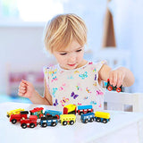 Joqutoys 12 PCS Wooden Train Cars, Train Toys Magnetic Set Includes 3 Engines and Storage Bag, Toy Train Sets for Kids Toddler Boys and Girls, Compatible with Major Brands Train Tracks Set Joqutoys