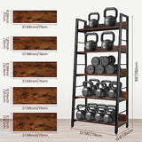 BATHWA 5-Tier Industrial Rustic Ladder Bookshelf - Open Wood and Metal Accent Bookcase BATHWA