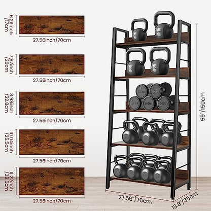 BATHWA 5-Tier Industrial Rustic Ladder Bookshelf - Open Wood and Metal Accent Bookcase - WoodArtSupply