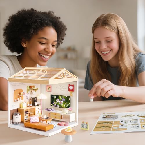 BeepZipp DIY Miniature House Kit for Adults, LED Living Room Dollhouse Kit with Furniture & Roof, Creative Building Toy for Mini Figures, Adult Craft Kits & Room Decor Gift