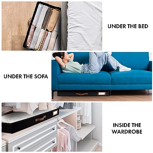 HOMELUX THEORY 2pc Low Profile Under Bed Storage Containers, Thin Under Couch Storage Organizer with Bins & Lids, Underbed Storage Box Ideal for Seasonal Clothes, Blankets, Fabric & Shoes (Black) HOMELUX THEORY