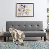 Naomi Home Tufted Faux Leather Futon Sofa Bed - Modern Convertible Folding Couch With Wooden Legs, Reclining Small Bed, Durable and Sturdy, Gray Naomi Home