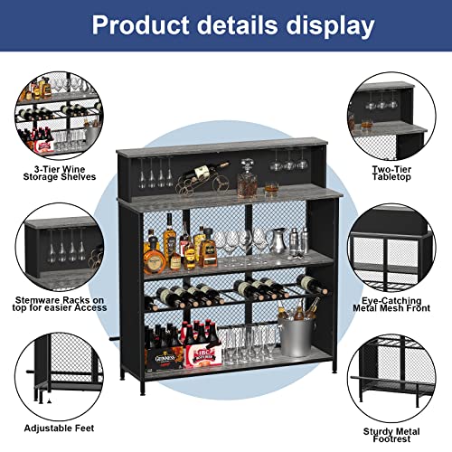 GDLF Vintage Grey Home Bar Unit with Ample Storage and Footrest - WoodArtSupply