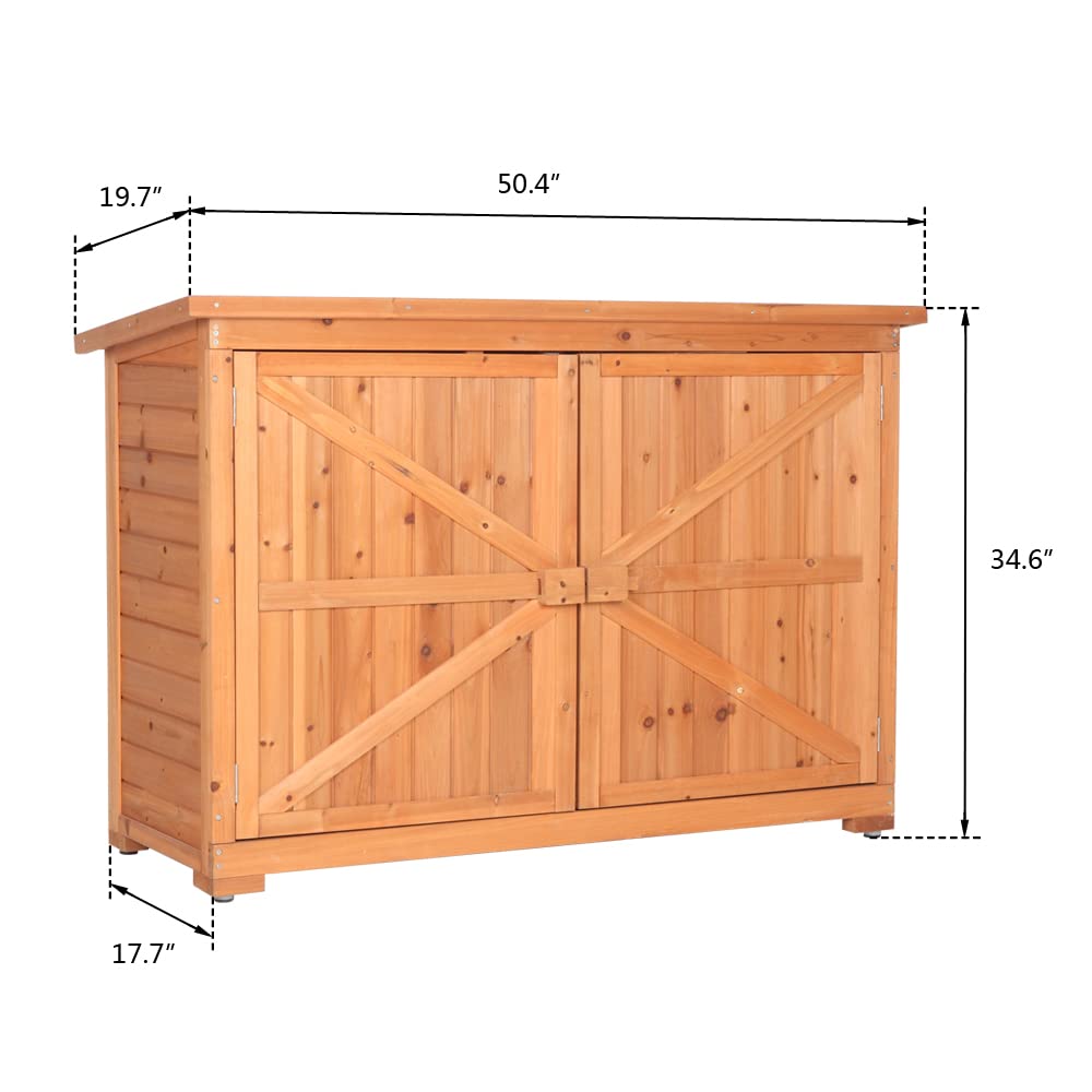 VINGLI Outdoor Wooden Storage Shed, 50.4” x 19.7” x 34.6” (L x W x H) Extra Large Garden Shed Outside Tool Cabinet with 2 Safety Latches, Patio Storage Organizer for Garden Yard Lawn Equipment VINGLI