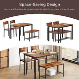 soges 4 Person Dining Table Set, 43.3inch Kitchen Table Set for 4, Dining Room 2 Chairs with Backrest, 2-Person Bench with Storage Rack, Vintage Brown soges