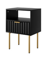 Aienvey Nightstand,Modern Bedside Table with Gold Frame,Black Night Stand,Bedside Furniture, Modern Side Table with Drawer and Shelf for Bedroom,Living Room (Black) Aienvey