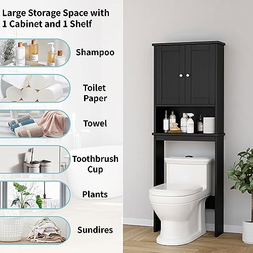 Shintenchi Over The Toilet Storage Cabinet, Bathroom Shelf Organizer with Anti-Tip Device Small Freestanding Space Saver with Adjustable Shelf，Black Shintenchi