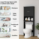 Shintenchi Over The Toilet Storage Cabinet, Bathroom Shelf Organizer with Anti-Tip Device Small Freestanding Space Saver with Adjustable Shelf，Black Shintenchi