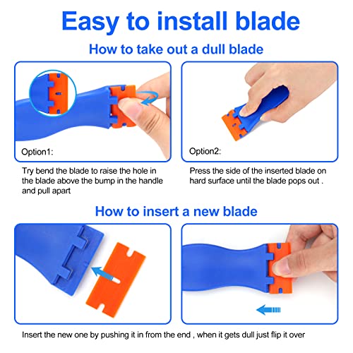 4 Pcs Plastic Razor Blade Scraper and 100 Pcs Blades, Remove Label Decal Tool， Forwithout Scratches Plastic Razor Blade Scraper, Adhesive Remover for Stickers, Gaskets and Paints on Window Ca - WoodArtSupply