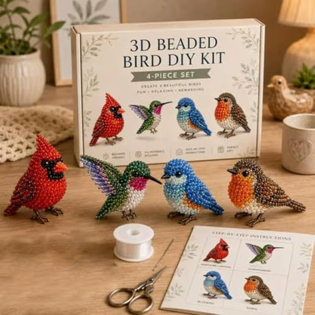 Wmool Tiny 3D Beaded Animal DIY Kit, Easy DIY Beading Embroidery Kit with 4 Cute Designs, 3D Animal Themed Beadwork Kit for Beginners & Craft Enthusiasts, with Instructions Wmool