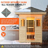 Albott Outdoor Sauna 3 Person, Infrared Saunas for Home, Low EMF 2645W/240V/15A Spruce Wood Dry Sauna with Tourmaline Stone Foot Warmer, 7-Color Light Therapy & 2 Bluetooth Speakers, 60.2"x43.3"x98.4" Albott
