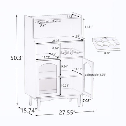 Loscear Wine Liquor Cabinet Bar for Home with Removable Wine Rack and Storage, Dark Grey Wood Coffee Bar Cabinets for Home with Solid Wood Legs and