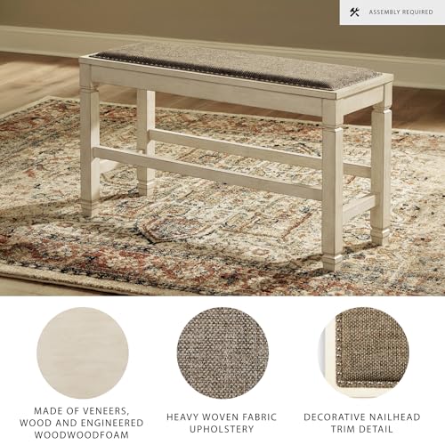 Signature Design by Ashley Bolanburg Double Upholstered Bench, Counter Height, Whitewash Signature Design by Ashley