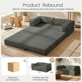 Tri-Folding Mattress Queen Futon Sofa Bed, Convertible Tri Fold Mattress Foldable with Removable Armrests & Washable Cover, 5 Inch Floor Mattress with High-Density Foam, Small Couch Bed, Queen, Grey Erament