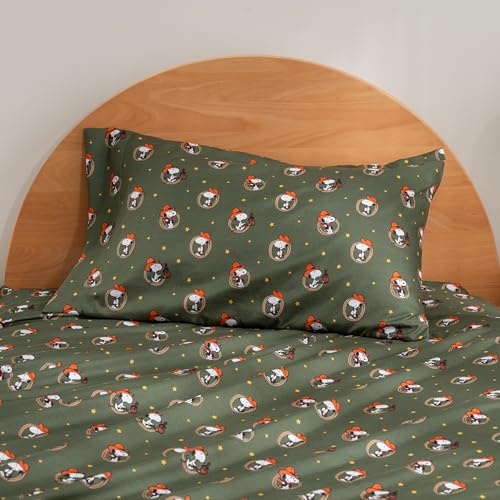 Berkshire Blanket Peanuts® Kids Sheet Set Queen Size - 4 Pieces,Cute Character Snoopy Printed Soft Microfiber Bed Sheets,Snoopy Giddy Up Cowboy Sheets Moss Berkshire Blanket