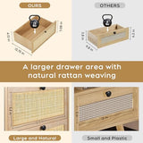 XIAO WEI Rattan Nightstand Set of 2 with Handmade Natural Rattan Drawers, Bedside Tables, End Table, Rattan Side Table, Boho Wood Nightstand, for Bedroom, Living Room, Metal Legs XIAO WEI