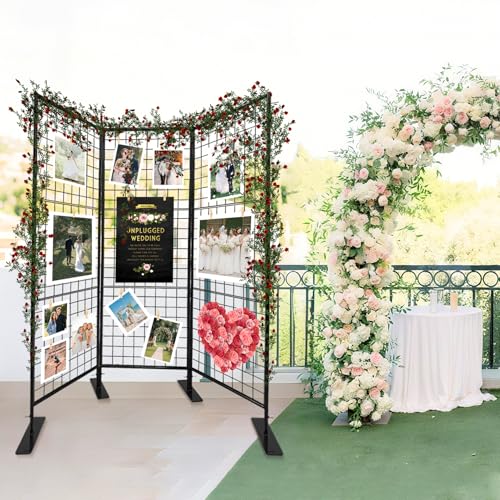 Room Divider Freestanding Gridwall, 2 Panel Folding Display Board Organizer with Base Feet, Privacy Screens Portable Freestanding Display Board Wire for Craft Shows Events Retail NEESEEYEE