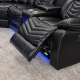 Comfort Stretch Power Recliner Sectional Sofa Couches with Bass Speakers for Living Room, Faux Leather Reclining Corner Sectionals Sofa Couch Sets with LED Light, Electric Theater Recliners Home,Black