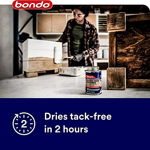 Bondo Rotted Wood Restorer, 8 fl oz., Penetrates into Spongy, Dry-rotted Wood Fibers Creating a Solid Surface, Dries clear and tack free, Water Resistant, Stainable and paintable (20131) bondo