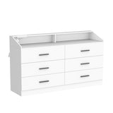Gyfimoie 6 Drawer Dresser with Power Outlet, Chest of Drawers with LED Light, Modern Dresser with Open Storage Cubby, Double Wide Dresser Organizer for Bedroom, Living Room, Entryway, Hallway Gyfimoie