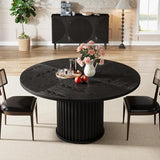 Tribesigns 47.24-Inch Black Round Dining Table for 4-6 People, Modern Fluted MDF + Metal Base Kitchen Table, Sturdy Circle Dining Room Furniture, Black Tribesigns