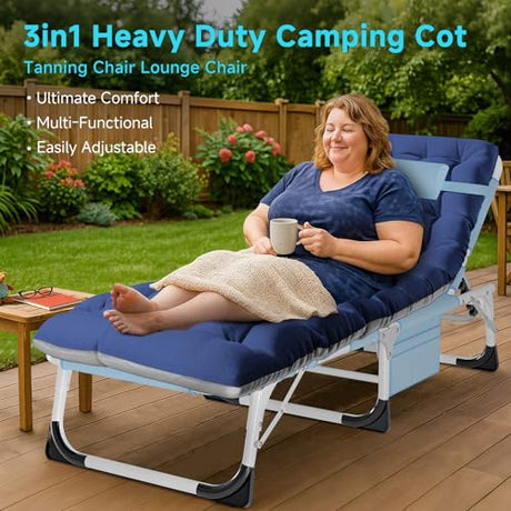 ABORON Heavy Duty Tanning Chair, Outdoor 5-Position Folding Chaise Lounge Chair with Pad, Portable Beach Lounge Chair for Outdoor Sunbathing Patio Pool Lawn Deck Poolside ABORON