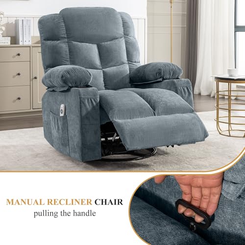 Oversized Massage Swivel Recliner Chair with Lumbar Heating for Living Room Rocker Recliner Single Sofa with Cup Holders and USB Charge Port, Large Big Chair Recliners for Adult