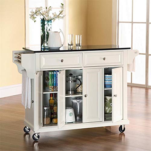 Pemberly Row Traditional Wood Solid Kitchen Cart with Granite Top in White/Black Pemberly Row