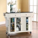 Pemberly Row Traditional Wood Solid Kitchen Cart with Granite Top in White/Black Pemberly Row
