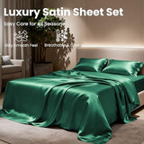 Love's cabin Full Size Satin Sheet Set - 4 Piece Dark Green Silky Satin Sheet Set with Deep Pocket, Luxury Silk Feel Satin Bed Sheets Full Bedding Set (1 Flat Sheet,1 Fitted Sheet,2 Pillow Cases) Love's cabin