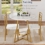 VECELO Small Round Dining Table Set for 2, Wood Tabletop with Strong Metal Frame, Modern Dinette with Chairs for Kitchen, Breakfast Nook Living Room, White & Gold VECELO