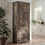 YITAHOME 72.6" H Farmhouse Kitchen Pantry Cabinet, Freestanding Tall Storage Cabinet with 4 Doors, Drawer and Adjustable Shelves, Tall Cupboard for Dining Room, Living Room, Dark Rustic Oak YITAHOME