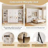 Murphy Bed with Dual Sliding Storage Cabinets, Hidden Wall Cabinet Design, Dual 6-Tier Side Shelves, Large-Capacity Space-Saving Wall Bed System for Modern Homes & Multifunctional Rooms, Full, White Merax
