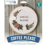 Leisure Arts Embroidery Kit 6" Coffee Please - cross stitch kits for beginners - embroidery kit for beginners - embroidery kits for adults - embroidery kits for adults