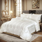 Silk Like Satin Comforter Set with Sheet Set Queen 8 Pcs White Satin Bedding Set Silky Ruffle Pattern Home Deocr Luxury Hotel Silky Bed in a Bag with 1 Cushion Cover Bedding_Dreamer