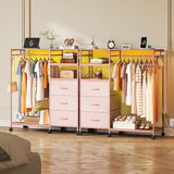 WLIVE Dresser for Bedroom with Clothes Rack, 3 Drawer Dresser with LED Lights & Charging Station, Fabric Dressers & Chest of Drawers, Storage Organizer with Open Shelves for Closet, Living Room, Pink WLIVE