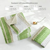 Whale Flotilla Twin Quilt Set - Reversible Green Quilts Twin Size with 1 Pillow Sham, Lightweight Boho Striped Bedspreads Coverlet Bedding Set for All Seasons Whale Flotilla