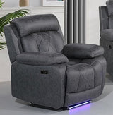 Betsy Furniture Soft Microfiber Power Reclining Chair, LED Light, Type-C and USB Charger, Recliner Smoke Gray 9052 (Power, Chair)