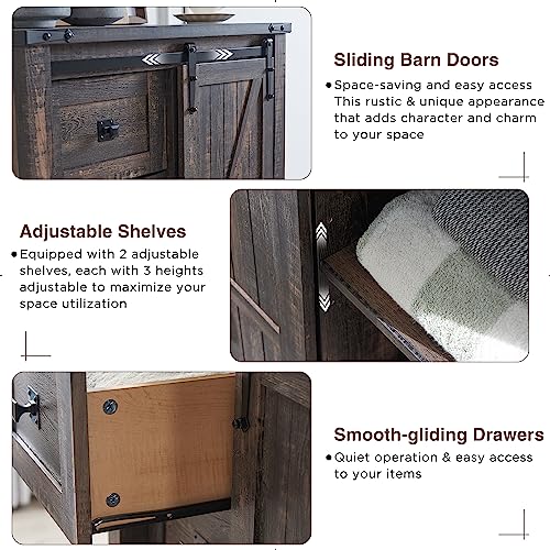 T4TREAM 5 Drawers Dresser for Bedroom w/Sliding Barn Door, Farmhouse Modern Tall Dresser 5 Chest of Drawers, Storage Organizer Dresser for Bedroom, Hallway, Living Room, Kids Room, Dark Rusti - WoodArtSupply