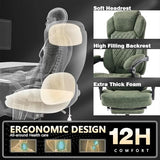 linting 400lbs Ergonomic Reclining Office Chair with Footrest, Plus Size Big Tall Leather Recliner Office Desk Chairs with Foot Leg Rest, Green