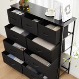 Atilioo Dresser for Bedroom with 9 Drawers, Anti-Tip Tall Fabric Chests Storage Organizer Tower Furniture with Wooden Top Metal Frame for Clothes, Closet, Living Room, Hallway, Entryway Atilioo