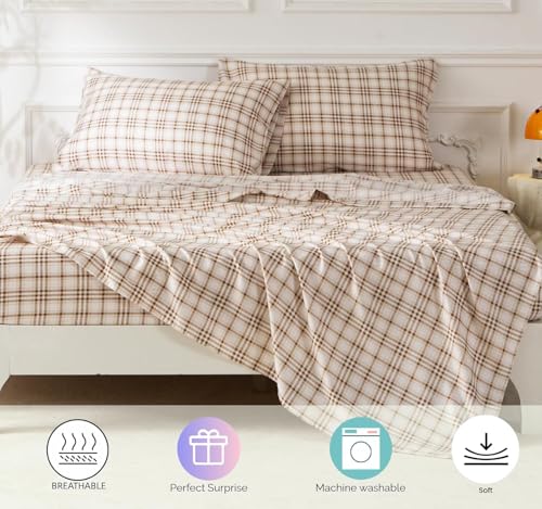 SDY 7PCS Brown Plaid Bedding Set Twin Size, Super Soft Microfiber Gingham Comforter and Sheet Set for Kids Boys Girls 1*Comforter,1* Flat Sheet, 1*Fitted Sheet,2*Pillowcases and 2*PillowcaseShams SDY